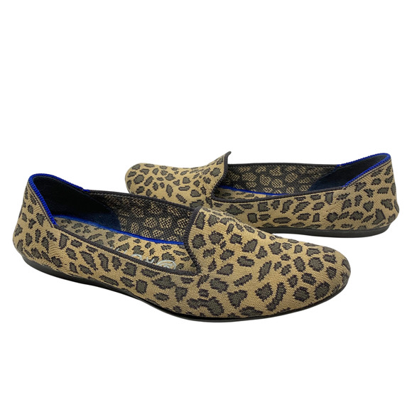 Rothy’s The Loafer Leopard Print Flats Blue Trim Accent Sz 8 Smoking Slippers - Picture 2 of 11